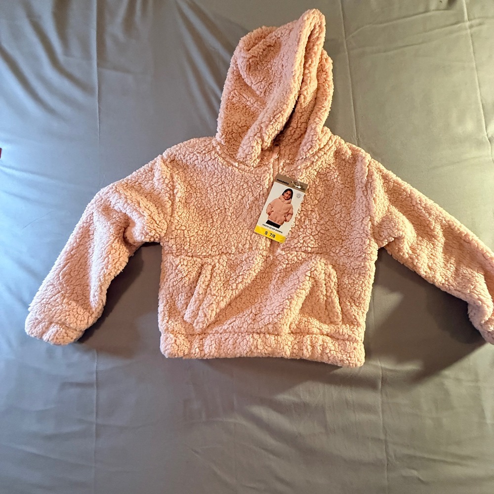 Mondetta Youth 1/2 Zip Sherpa Hoodie Pink Fleece Kangaroo Pocket Size S 7/8 NWT